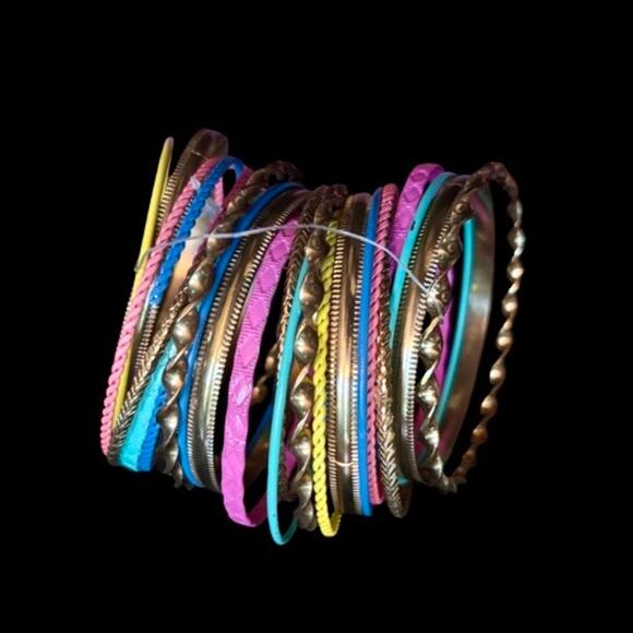 NWT Gold/ Pink/ Blue/ Turquoise Toned Metal Bangle Bracelet Set (24 Bangles) - Picture 5 of 8